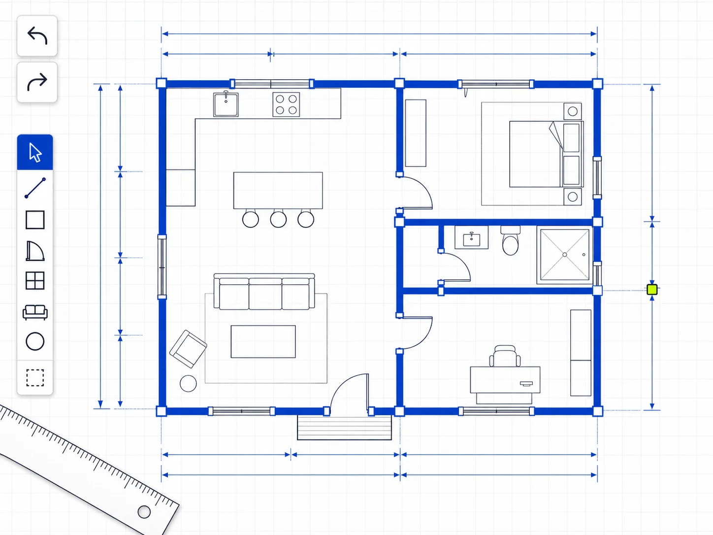 Floor plan editor workflow for revising an existing layout image