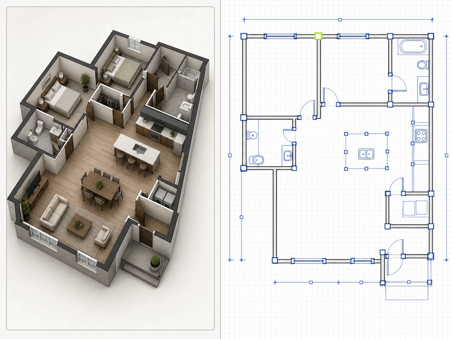 Illustration of two floor plan images used to explain a focused revision review