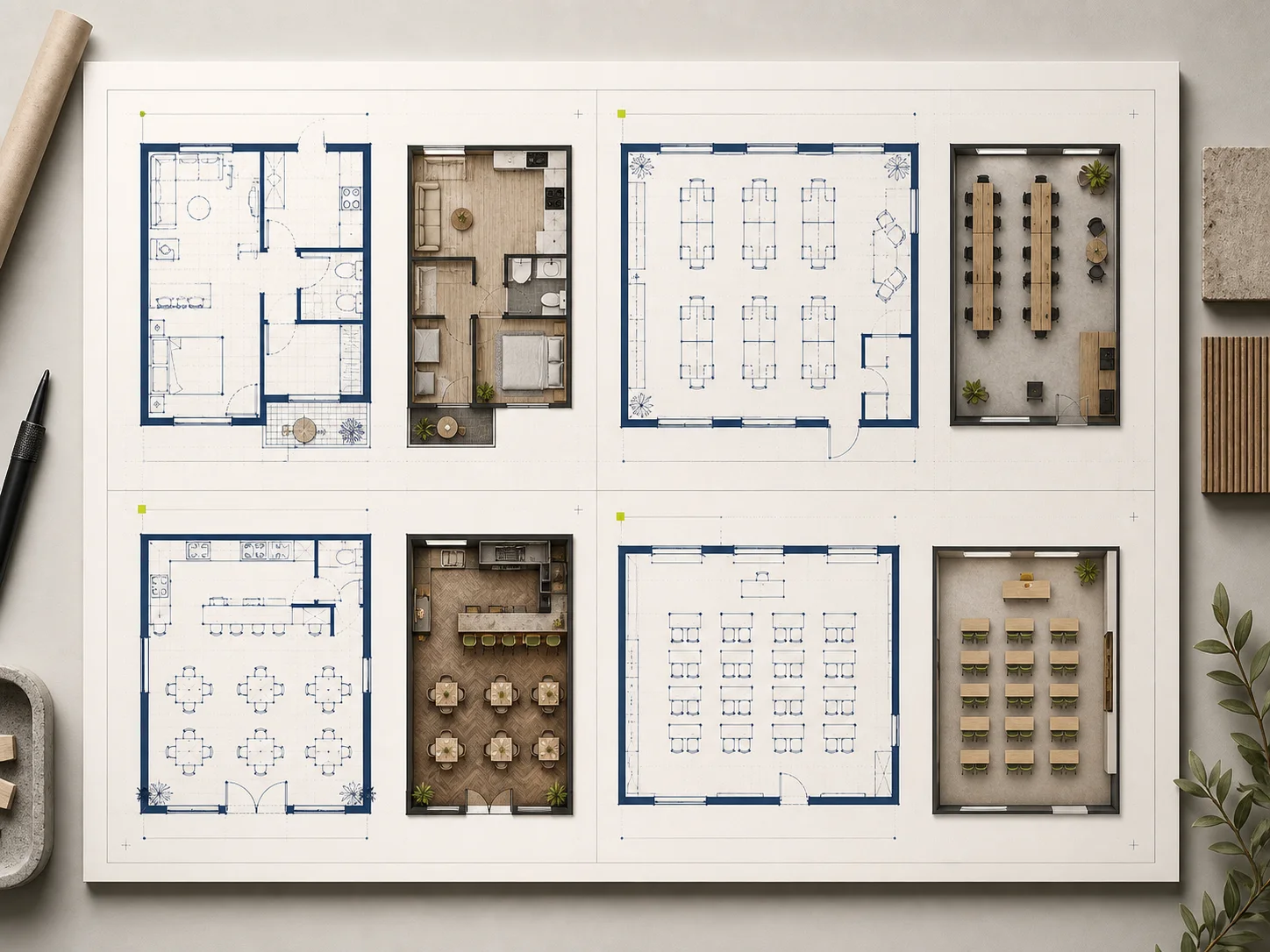 Four floor plan types arranged as a planning toolkit